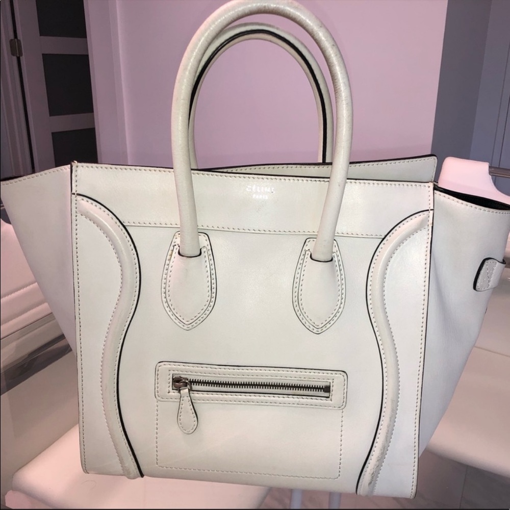 Celine White Tote with Winged Design